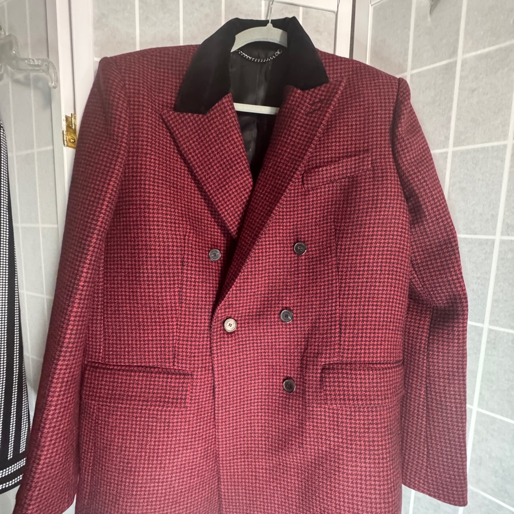 The Kooples Red and Black Houndstooth Blazer